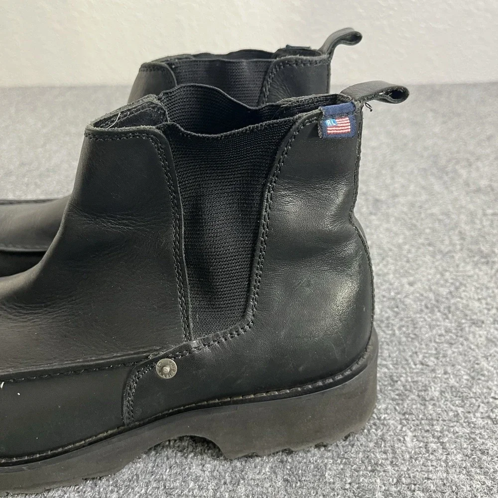 Polo Ralph Lauren Chelsea Boots Mens 9.5D Black Leather Chunky Lug Sole Vintage